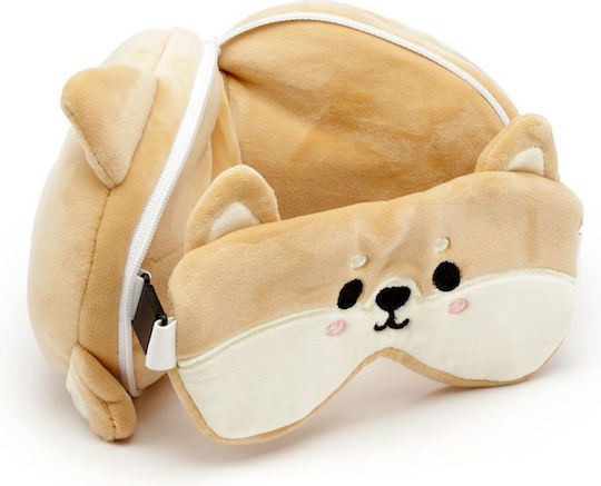 Puckator Travel Pillow Travel Set Pillow and Mask for Kids 27x15x7cm Brown