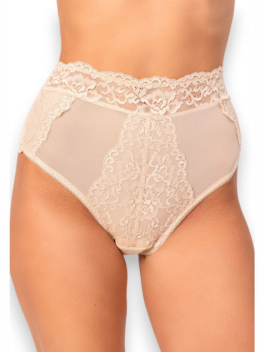 Avangard High-waisted Women's Brazil with Lace Beige