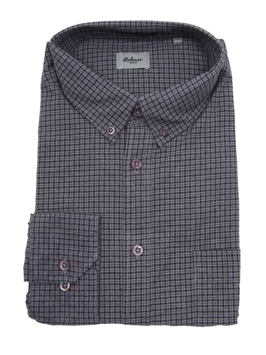 Rebase Men's Shirt Long Sleeve Flannel Checked Gray