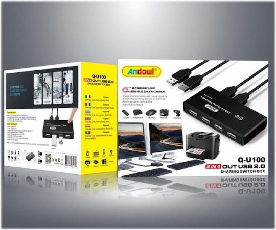 Andowl Usb 2.0 Hub 2 Inputs 4 Outputs Μαύρο Q-u100