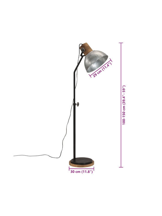 vidaXL Vintage Floor Lamp H100xW30cm. with Socket for Bulb E27 Silver