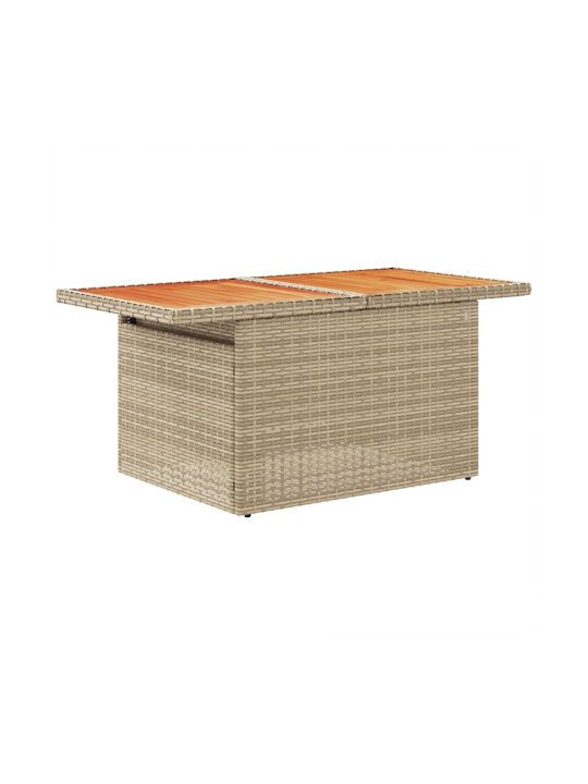 Outdoor Dinner Free Standing Table with Wood Surface and Rattan Frame Natural 100x55x73cm