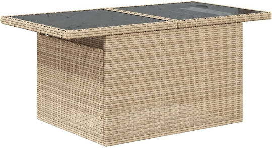 Masa pentru spații exterioare Rattan cu suprafață din sticlă Bej 100x55x73buc