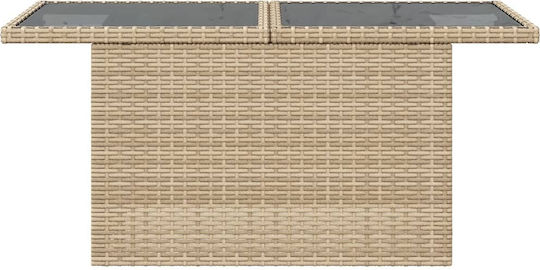 Masa pentru spații exterioare Rattan cu suprafață din sticlă Bej 100x55x73buc