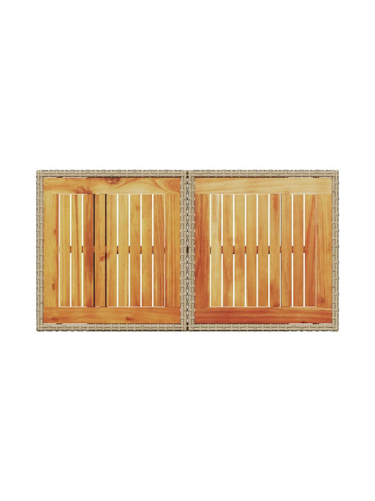 Outdoor Dinner Free Standing Table with Wood Surface and Rattan Frame Natural 100x55x73cm