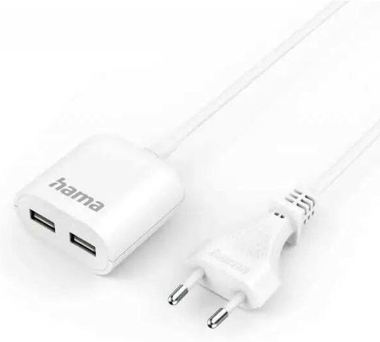 HAMA Steckdosenleiste mit 2 USB-A und Kabellänge 1,9 m