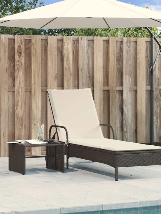 Ξαπλώστρα Rattan με Μαξιλάρι & Ρόδες Μαύρη 161x61x87εκ.