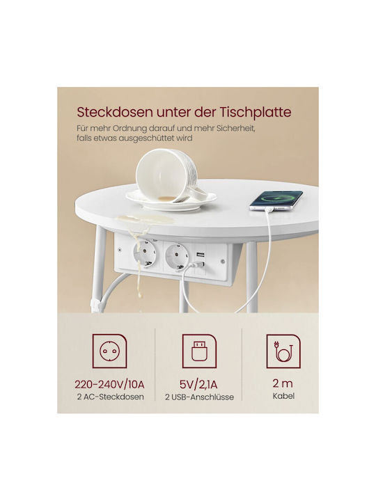 Round Side Table Wooden Matte White / Camel Brown W45xL45xH50cm