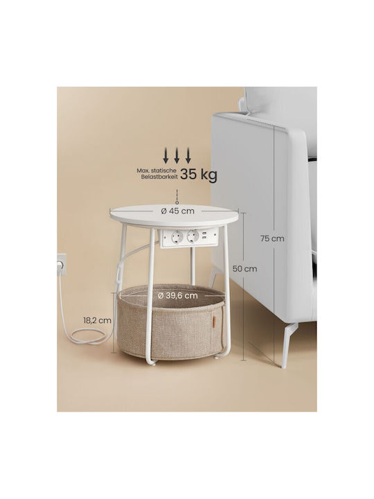 Round Side Table Wooden Matte White / Camel Brown W45xL45xH50cm