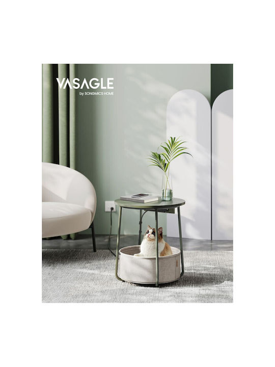 Round Side Table Wooden Forest Green Cream White M45xP45xH50cm