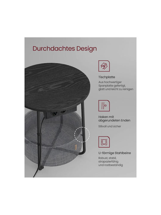 Round Side Coffee Table Wooden Ebony Black / Slate Gray W45xL45xH50cm
