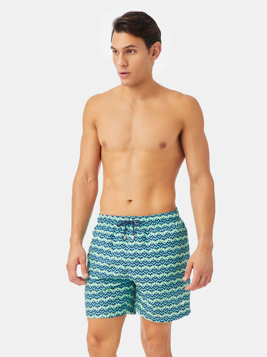 Minerva Men's Swimwear Bermuda Aqua with Patterns