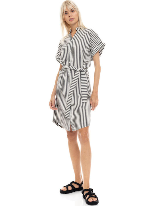 Women's Beachdress Pink Label Shirt Dress Black Striped Regular Fit Cotton