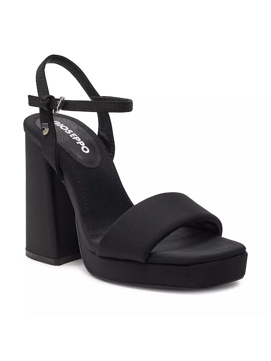 Gioseppo Leather Women's Sandals Black with Chunky High Heel