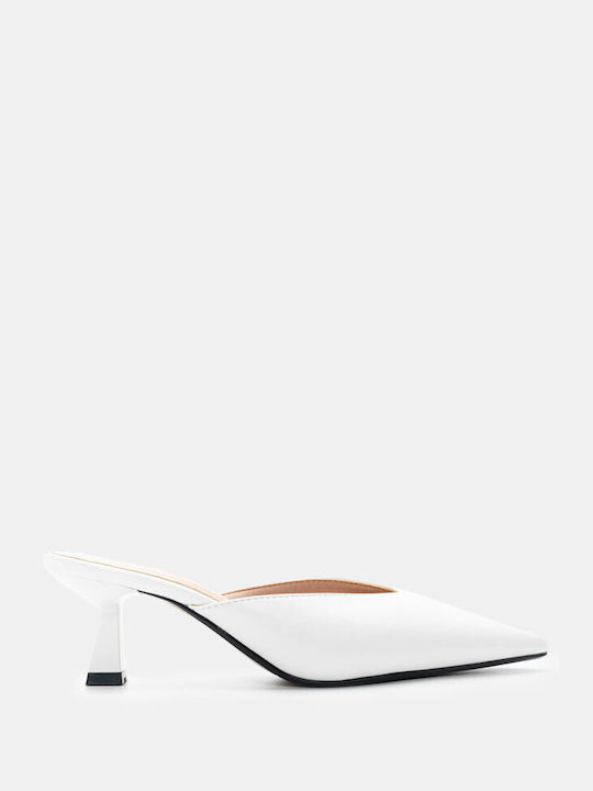 Luigi Heel Leather Mules White