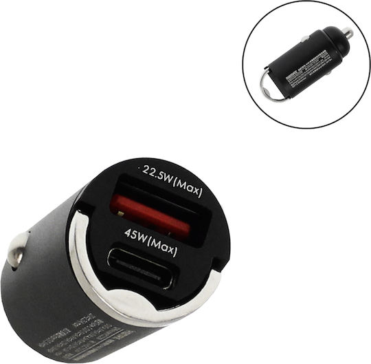 Remax Зарядно за кола 45W Бързо Зареждане с Портове: 1xUSB 1xType-C Черен Цвят