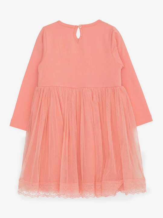 Trendy Shop Girls Dress Tulle Floral Long Sleeve Coral
