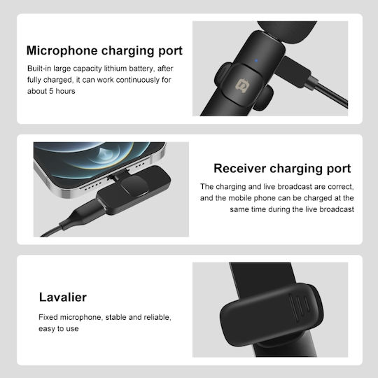 Puluz PU3083B Wireless Microphone Πέτου, Clip On for Mobile
