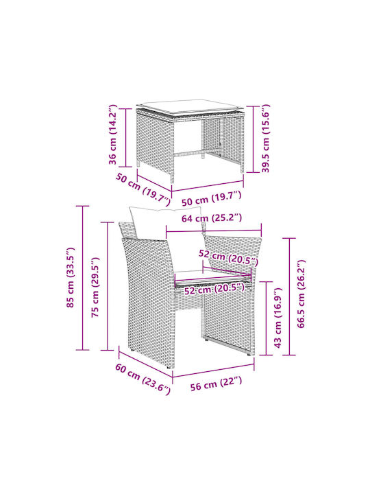 Fotoliu de exterior Rattan Negru cu pernă 50x50x36cm