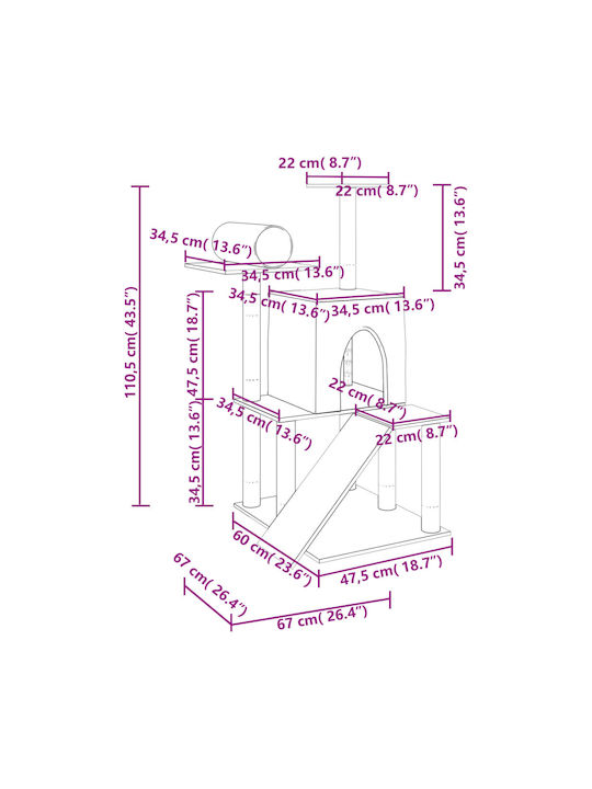 vidaXL Scratching Post Cat Trees Gray 4 levels 67x67x110.5cm