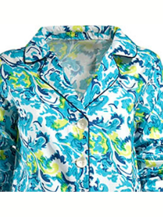 Damen Stoff Hose Turquoise/yellow
