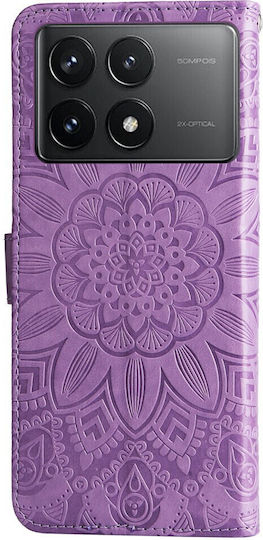 Embossed Sunflower Wallet Μωβ (Xiaomi Poco F6 Pro 5G)