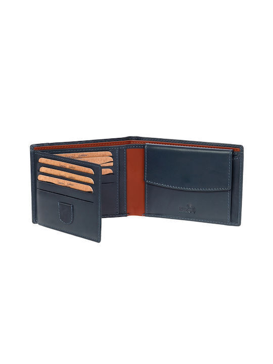 Leather Men's Wallet Classic with RFID Blue