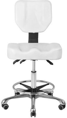 Salon Stools Τροχήλατο Σκαμπό με Πλάτη Λευκό