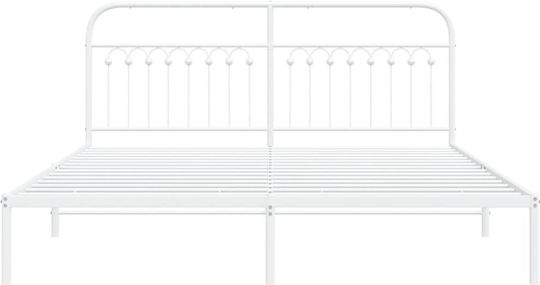 King Size Metal Bed White with Slats for Mattress 183x213cm