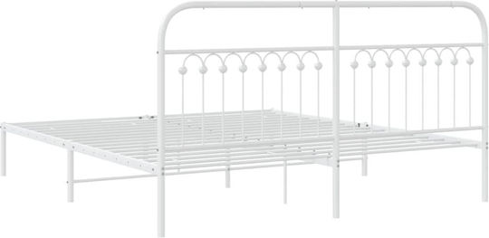 King Size Metal Bed White with Slats for Mattress 183x213cm