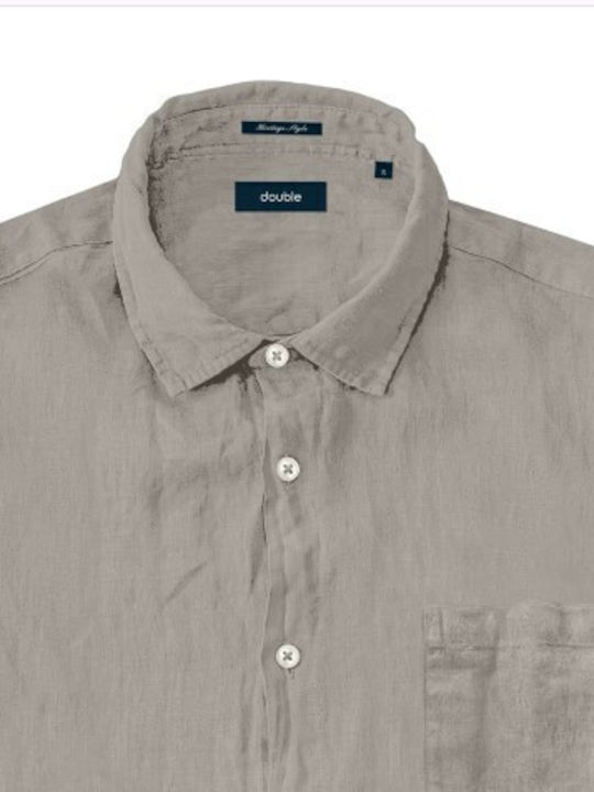 Double Men's Shirt Short Sleeve Linen Beige