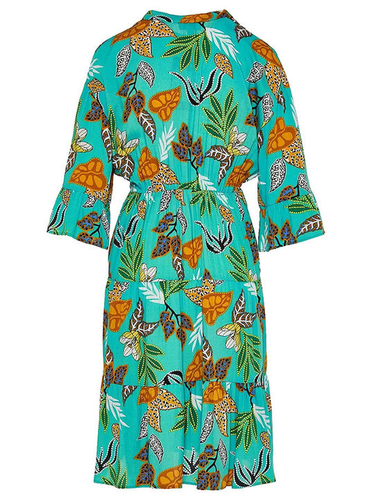 Forel Midi Shirt Dress Dress with Ruffle Turquoise