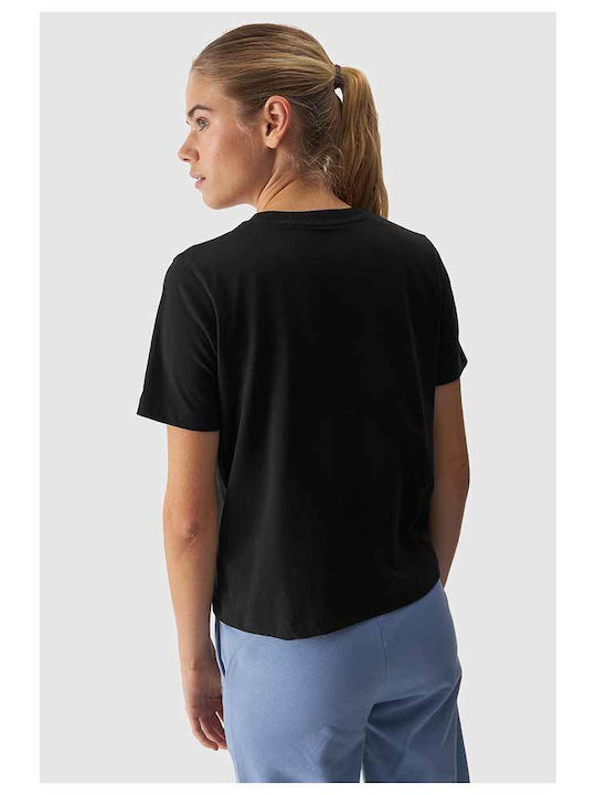 4F Damen Sportliches Bluse Kurzärmelig Schwarz