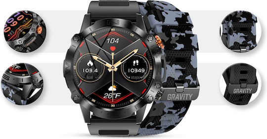 Gravity GT20 46mm Smartwatch with Heart Rate Monitor (Black / Black Camo)