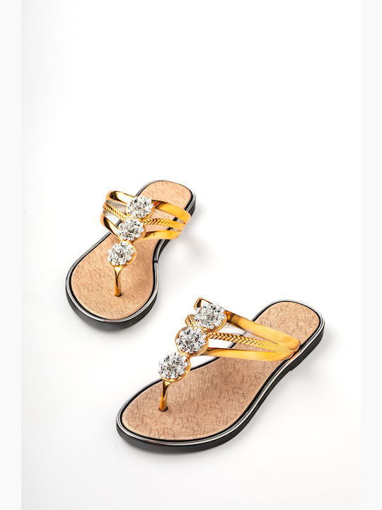 Damen Flache Sandalen in Gold Farbe