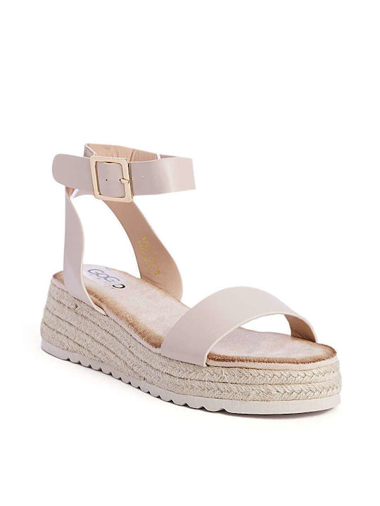 Keep Fred Women's Flat Sandals with Strap Flatforms in Beige Color