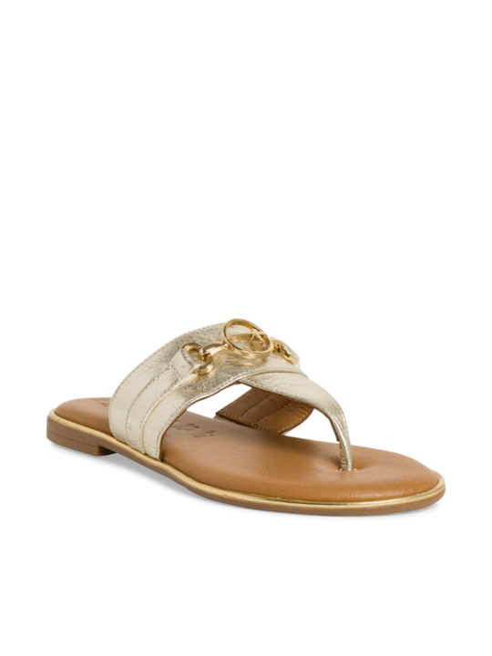 Tamaris Leather Women's Flat Sandals in Gold Color