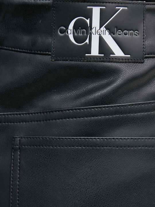 Damen Hoch tailliert Leder Hose Schwarz
