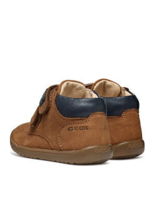 B Macchia Leather Kids Boots with Velcro Brown
