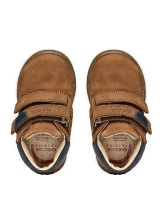B Macchia Leather Kids Boots with Velcro Brown