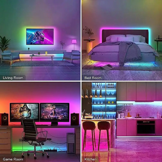 Ταινία LED 220V RGB Φως 5m Τύπου SMD5050 με Τροφοδοτικό