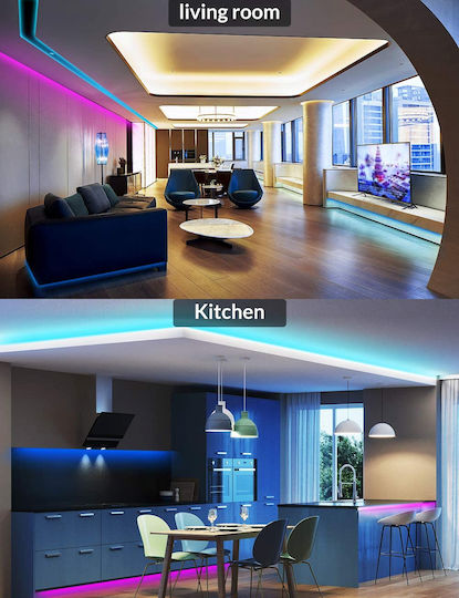 Ταινία LED 220V RGB Φως 5m Τύπου SMD5050 με Τροφοδοτικό & Τηλεχειριστήριο