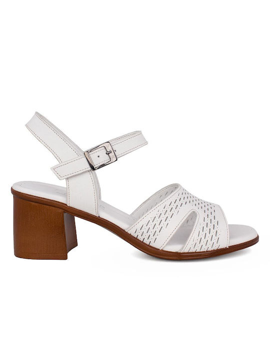 Castor Anatomic Anatomic Leather Women's Sandals White with Low Heel