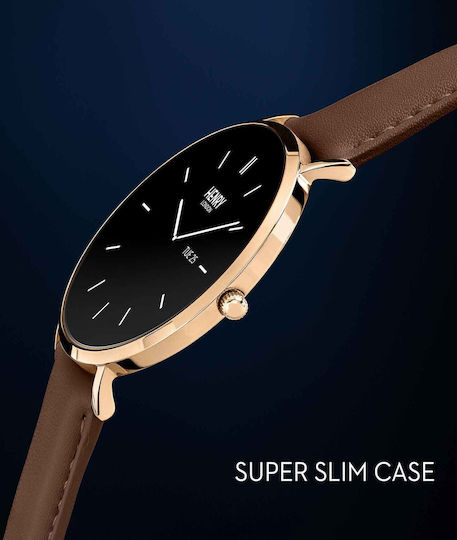 Henry London Smart Stainless Steel 43mm Smartwatch με Παλμογράφο (Rose & Chocolate Leather)