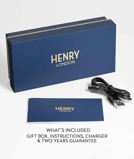 Henry London Smart Неръждаема стомана 43мм Смартчасовник с Пулсомер (Gold & Black Leather)
