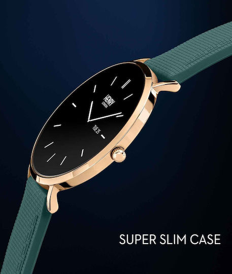 Henry London Smart Stainless Steel 43mm Smartwatch με Παλμογράφο (Rose & Teal Silicone)