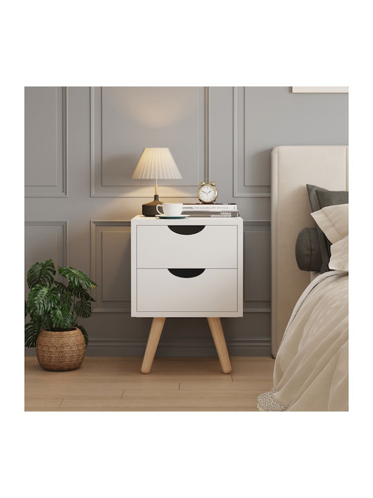 Bedside Table Dinkl Wooden White 29.7x29.7x45cm
