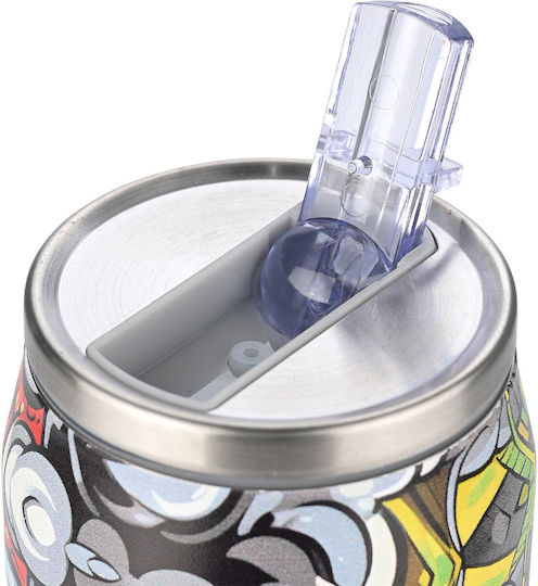 Estia Travel Cup Save the Aegean Recyclable Glass Thermos Stainless Steel / Plastic BPA Free 500ml Graffiti Rhythm with Straw