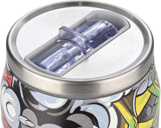 Estia Travel Cup Save the Aegean Recyclable Glass Thermos Stainless Steel / Plastic BPA Free 500ml Graffiti Rhythm with Straw