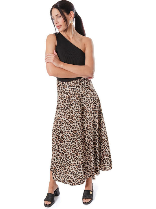 Σατέν Midi Φούστα Λεοπάρ Animal Print